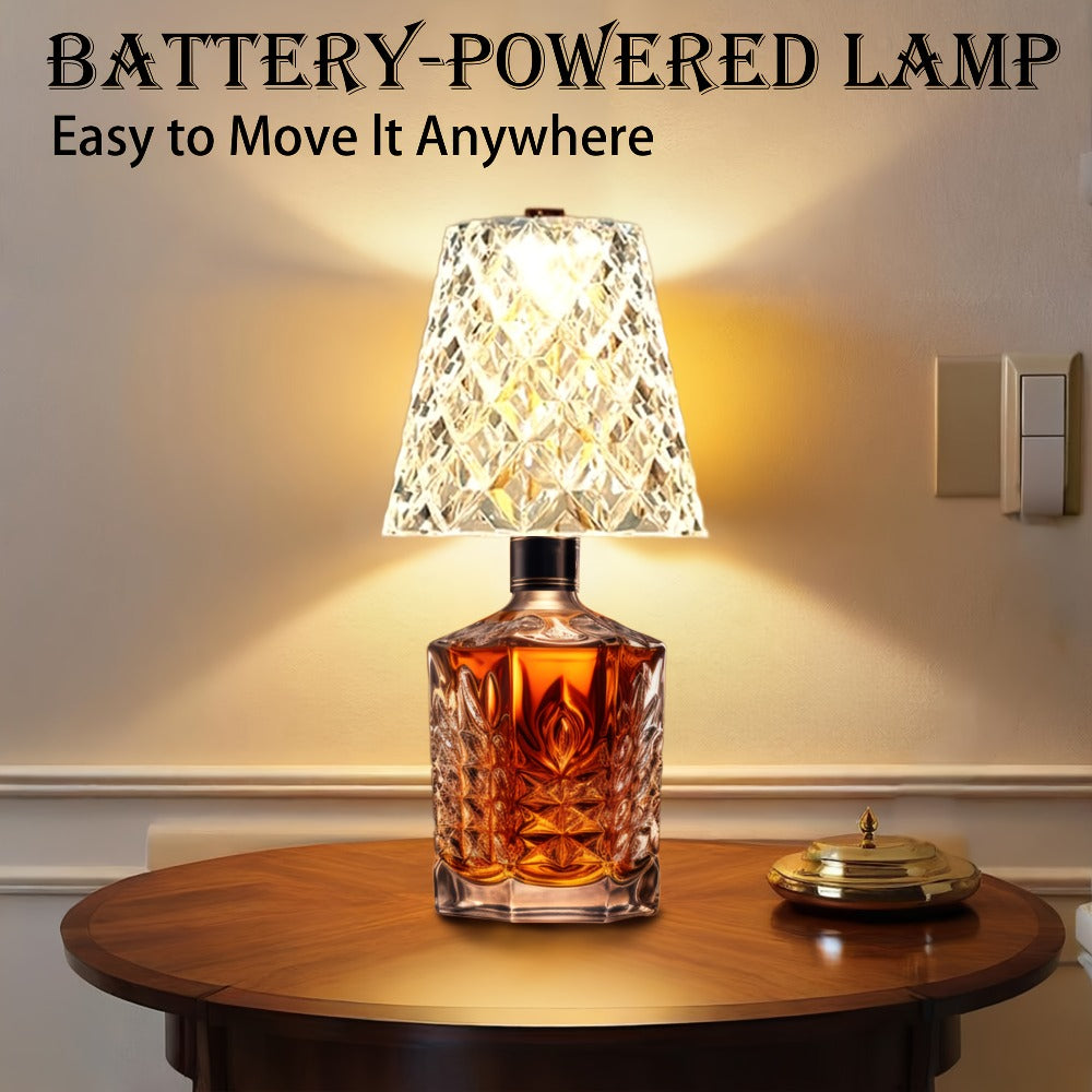 Rechargeable LED Bottle Table Lamp 2 Pack – Crystal Acrylic Wine Bottle Design, 2000mAh Cordless, 3 Color Modes