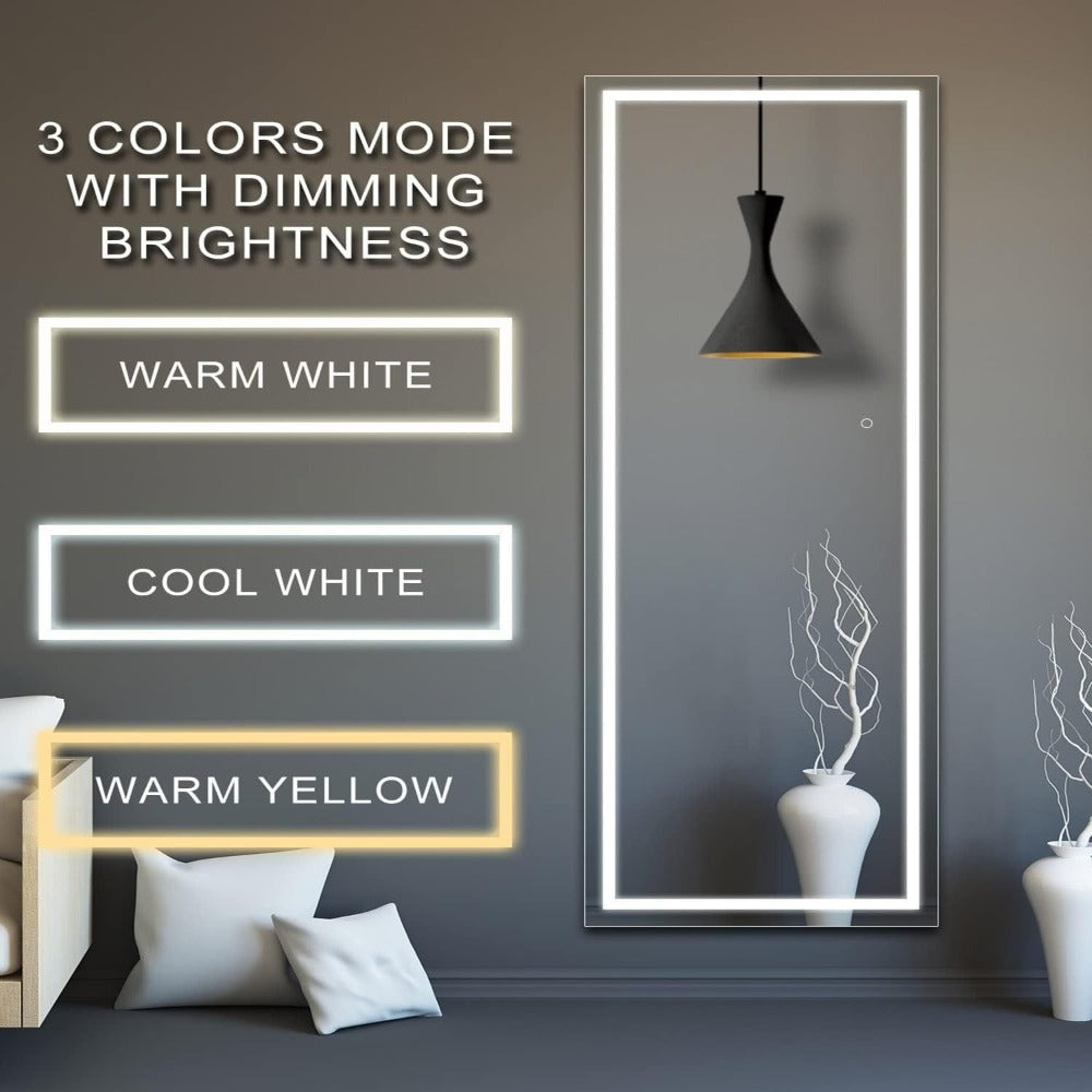 Full Length Mirror with LED Lights & Touch Sensor, 64"x21" Dimmable Smart Floor Mirror, Wall Mount or Freestanding