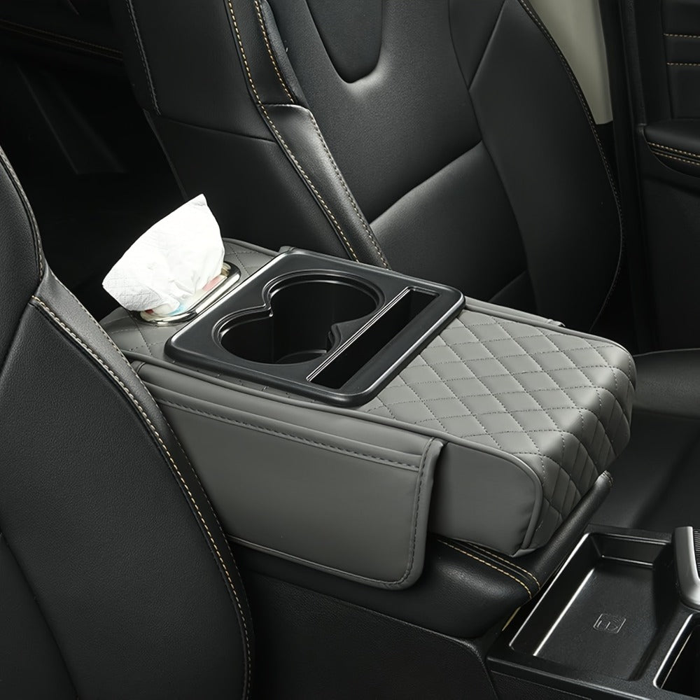 Center Console Armrest Organizer with Two Cup Holders, Tissue Slot, Side Pockets and Eight Color or Trim Options