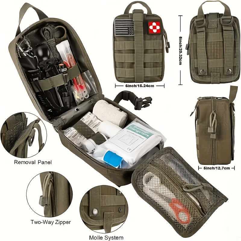 258-Piece Outdoor Survival Kit with Igniter Compass Multi-Tool Professional Camping Gear for Men Hiking Hunting Emergency Khaki Army Green