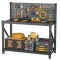 47-Inch Black Metal Workbench with Pegboard, Two Adjustable Shelves and 47.2 x 47.09 x 19-Inch Frame
