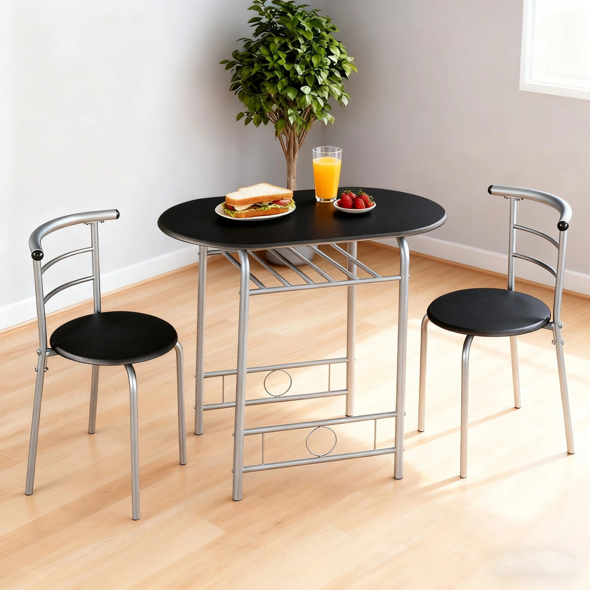 3-Piece Round Dining Table Set with Two Chairs Included and Waterproof Protection