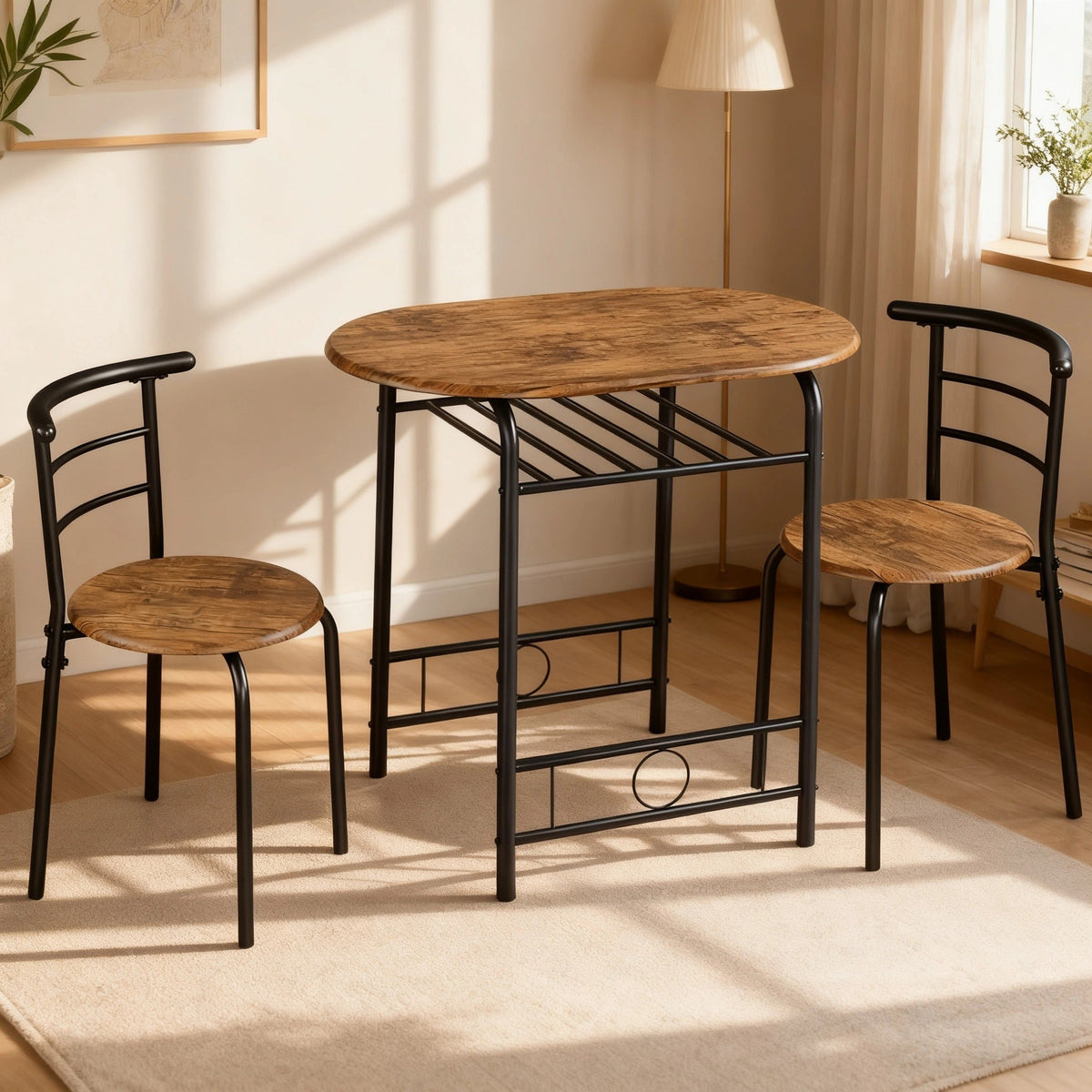 3-Piece Round Dining Table Set with Two Chairs Included and Waterproof Protection