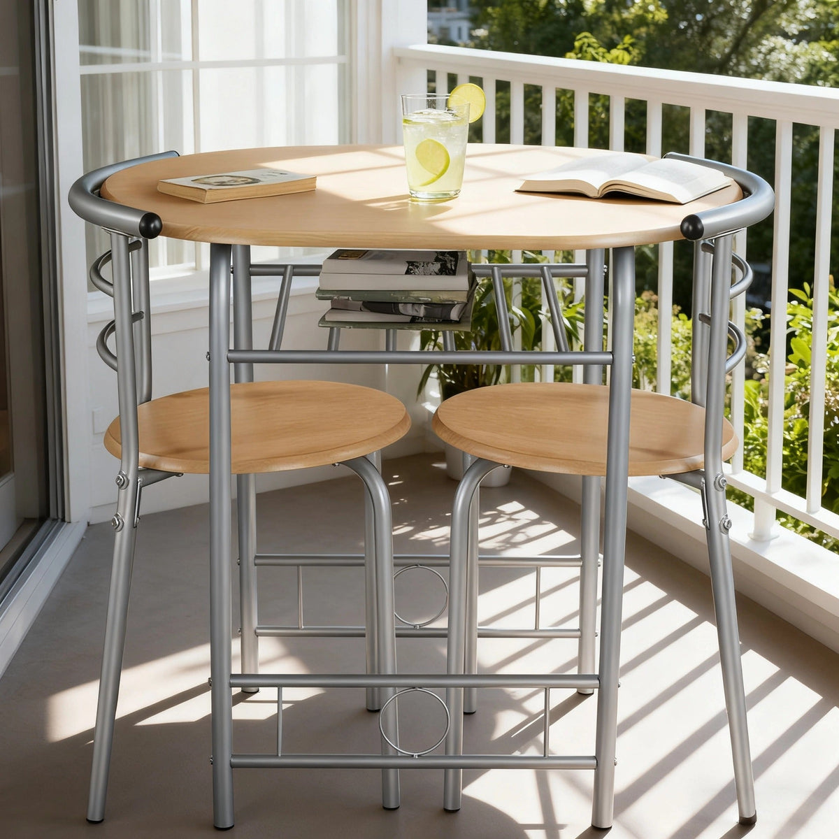 3-Piece Round Dining Table Set with Two Chairs Included and Waterproof Protection