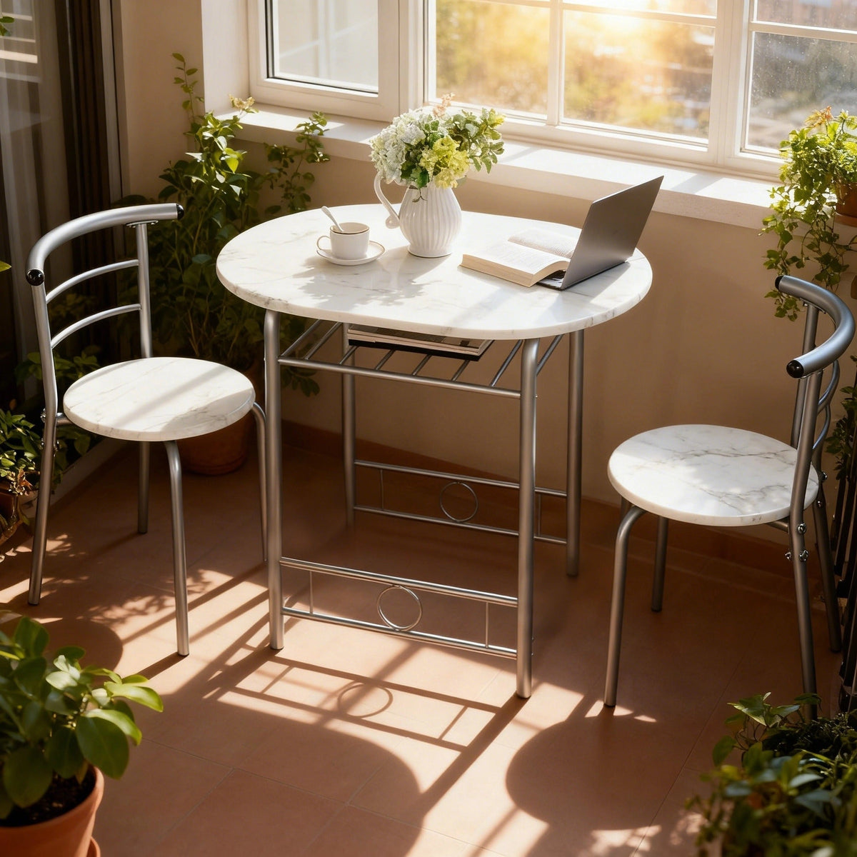 3-Piece Round Dining Table Set with Two Chairs Included and Waterproof Protection
