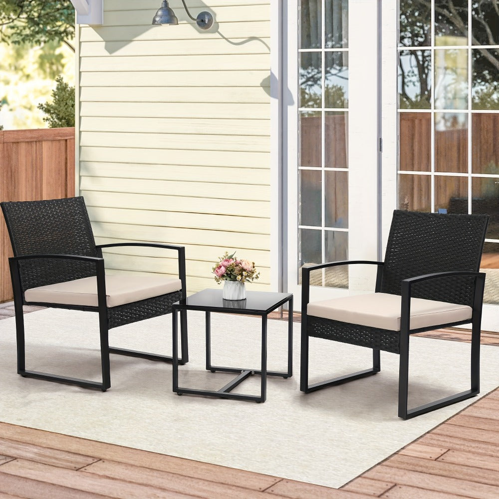3-Piece Wicker Outdoor Bistro Set with Waterproof Protection for Patio detail image - detail view 4