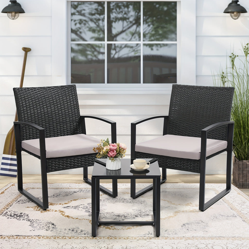 3-Piece Wicker Patio Bistro Set with Two Chairs Included for Practical Everyday Home Use