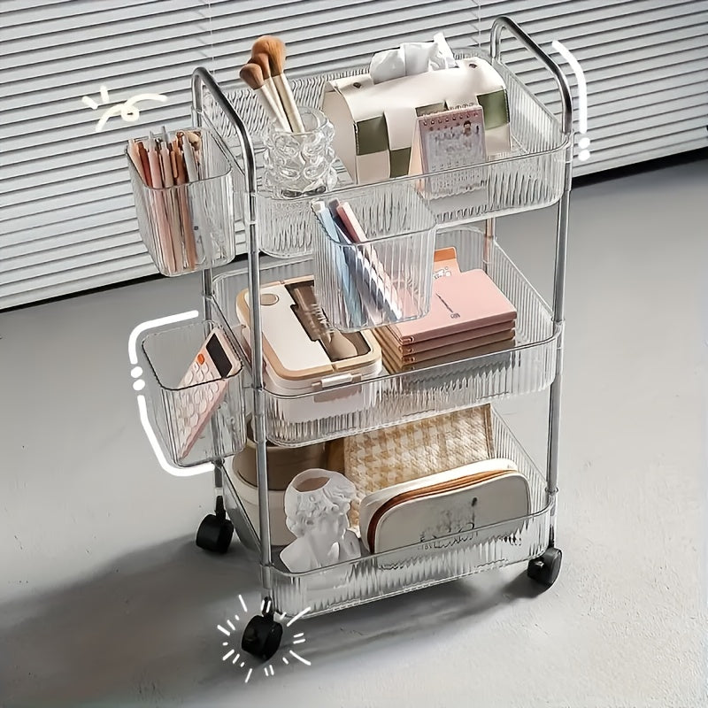 3-Tier Acrylic Rolling Storage Carts And Utility Carts with 360° Swivel for Living Room