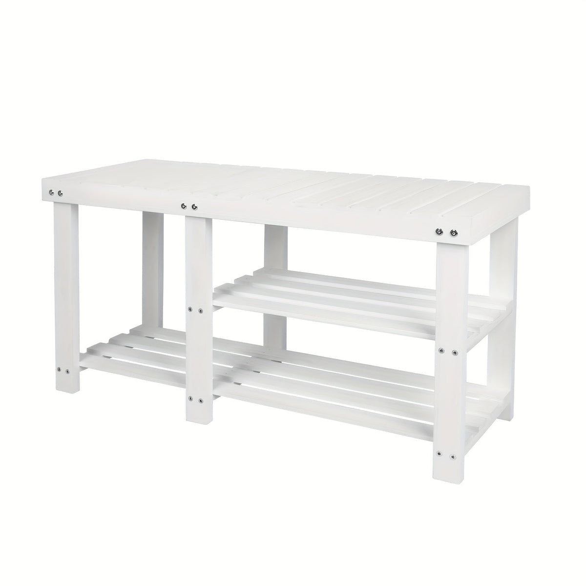 3-Tier Freestanding Shoe Bench with Solid Wood Construction and Open Shelves for Entryway