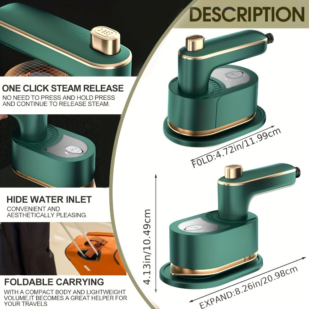 Foldable 3-in-1 Mini Garment Steamer and Iron with 40W Label, Matching Base and Filling Cup