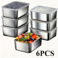 Food Storage Containers with Lids, Six-Piece Stainless Steel Square Set with Fitted Lids and Nested Storage Design