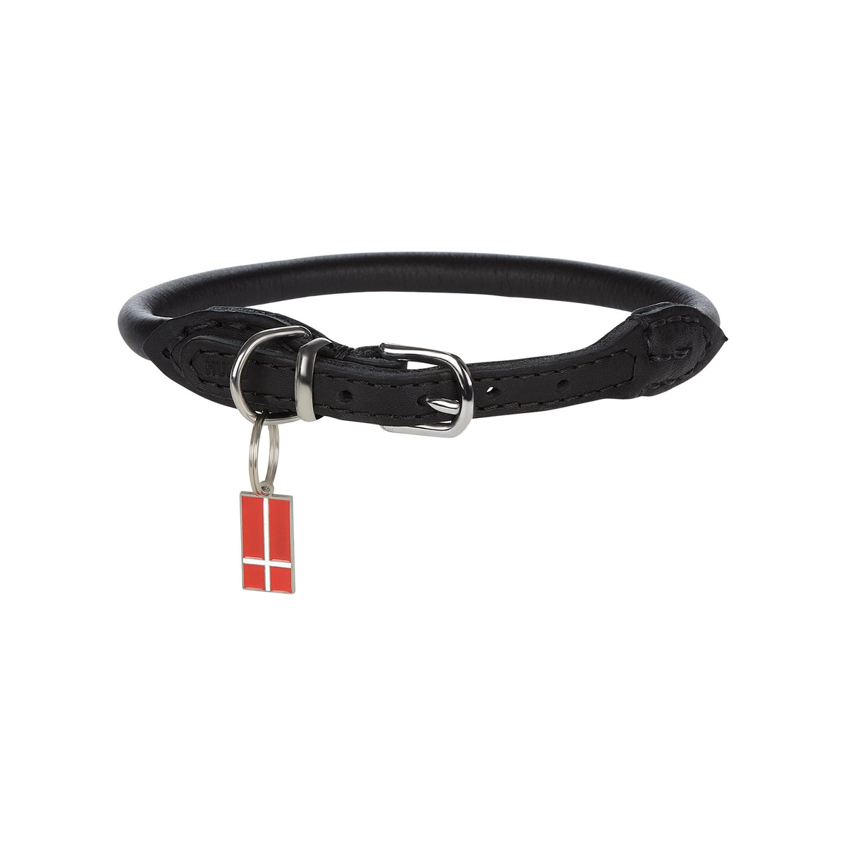 Rolled Italian Leather Dog Collar, 12" Length X 1/3" Width / Black Chrome Details