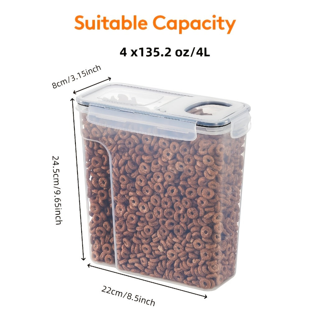 Food Storage Containers Four-Piece Cereal Canister Set with Gull-Wing Lids and 4-Liter Capacity Each