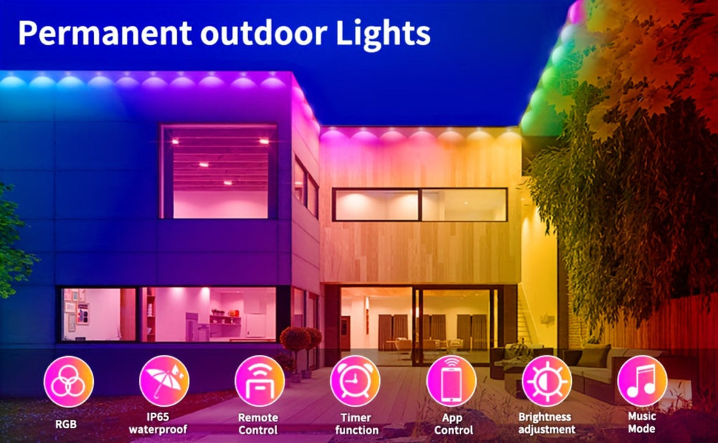 RGB Eave String Light Kit from 50ft to 400ft with Plug-In Adapter, App and Handheld Remote
