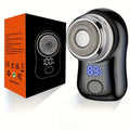 Compact Black Dual-Ring Rotary Electric Razor with Digital Battery Display, USB Cable and Travel-Size Body