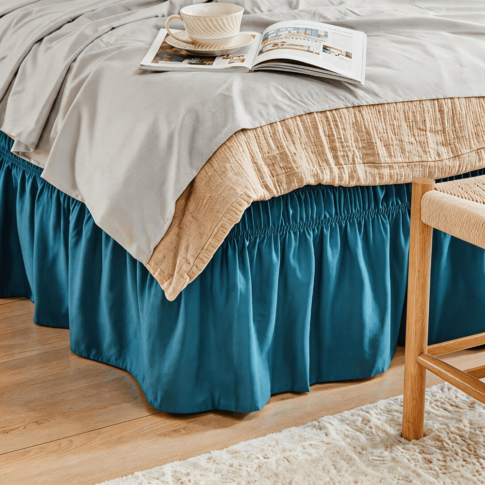 Bed Skirt with Adjustable Elastic Belt – Ruffle Microfiber Dust Ruffle 15 Inch Drop, Hotel Quality, Fade Resistant, Machine Washable