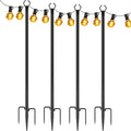 Outdoor String Light Poles 4 Pack – 11.1FT Heavy Duty Metal Forked Light Stand for Patio Backyard Garden Deck