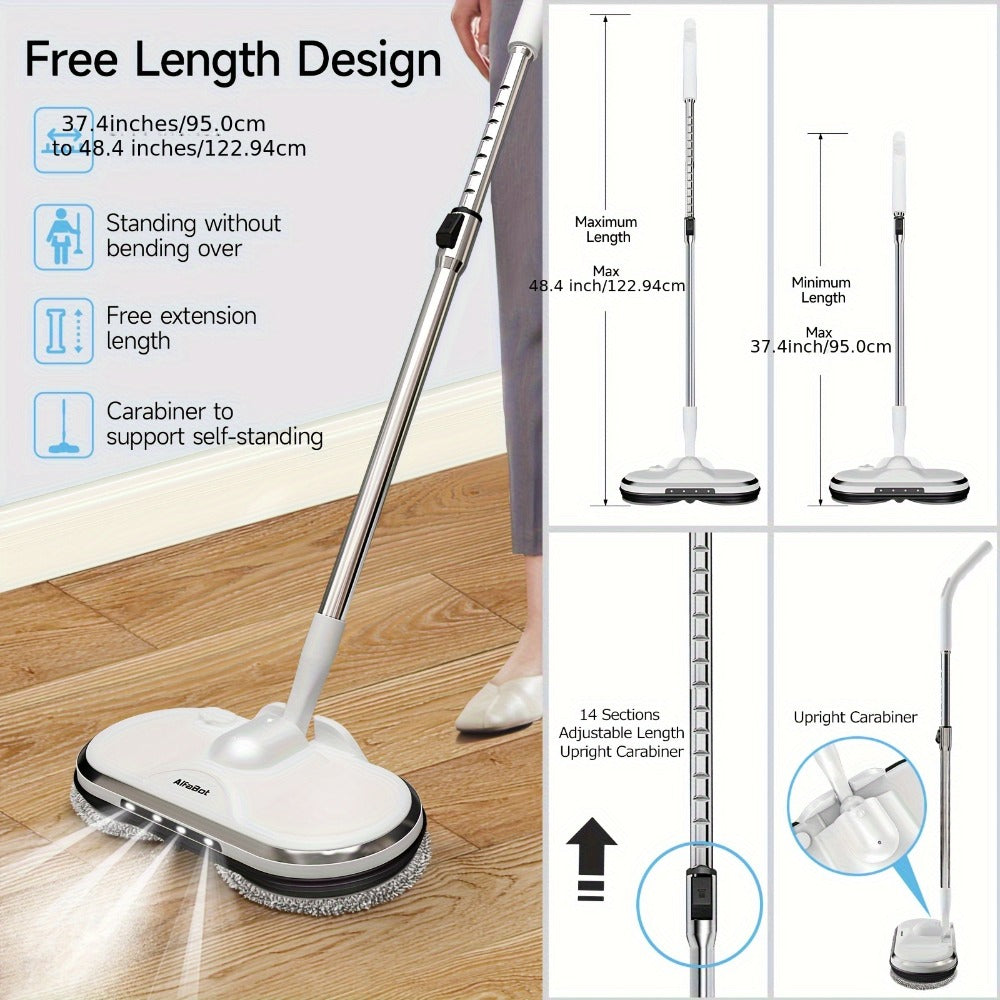 Cordless Electric Spin Mop with LED Headlight & Sprayer, 50-Min Runtime 6oz Water Tank, Floor Scrubber for Hardwood Tile Laminate Floors