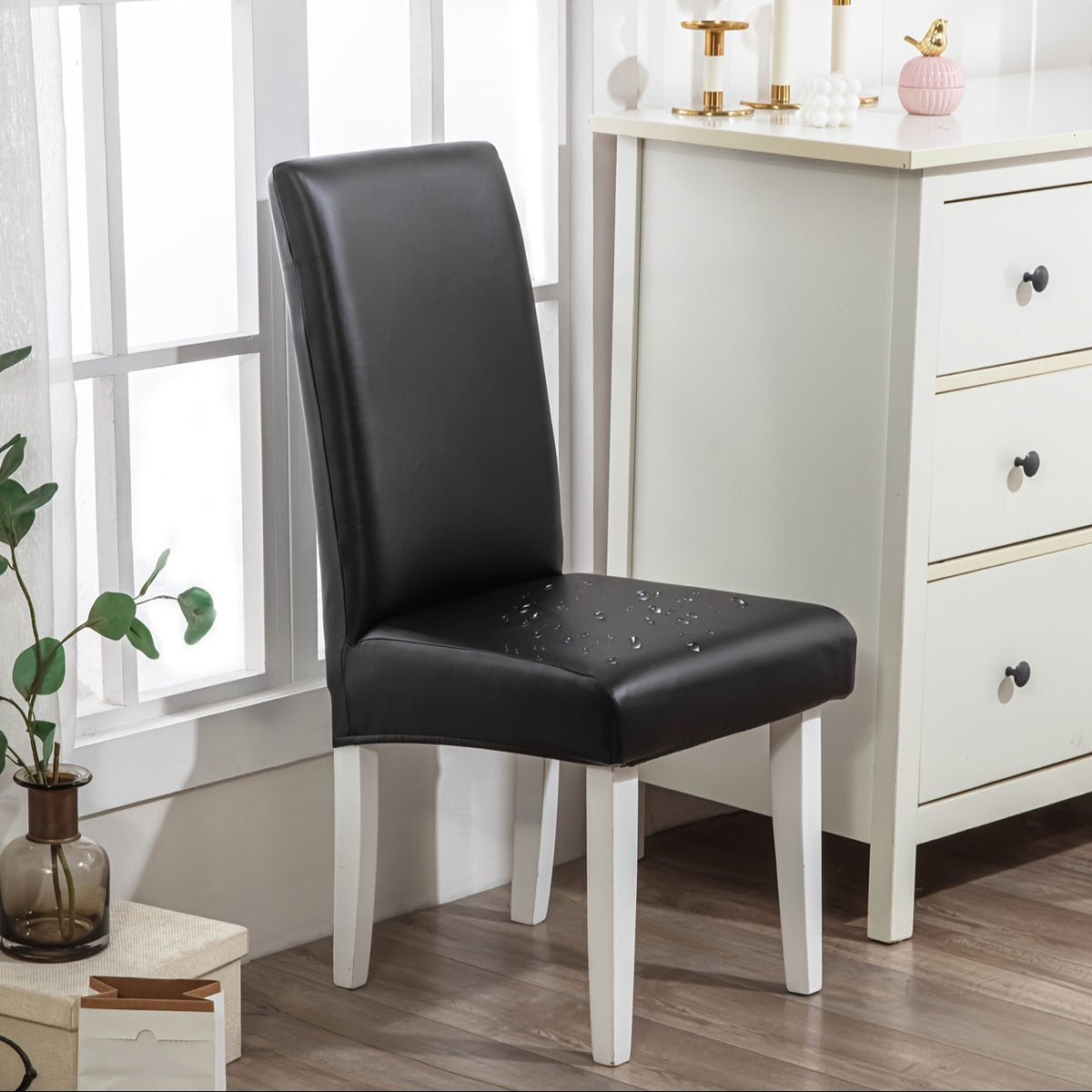 Chair Cover Set of 4 or 6 Stretch PU Leather Dining Slipcovers in Nine Available Color Choices