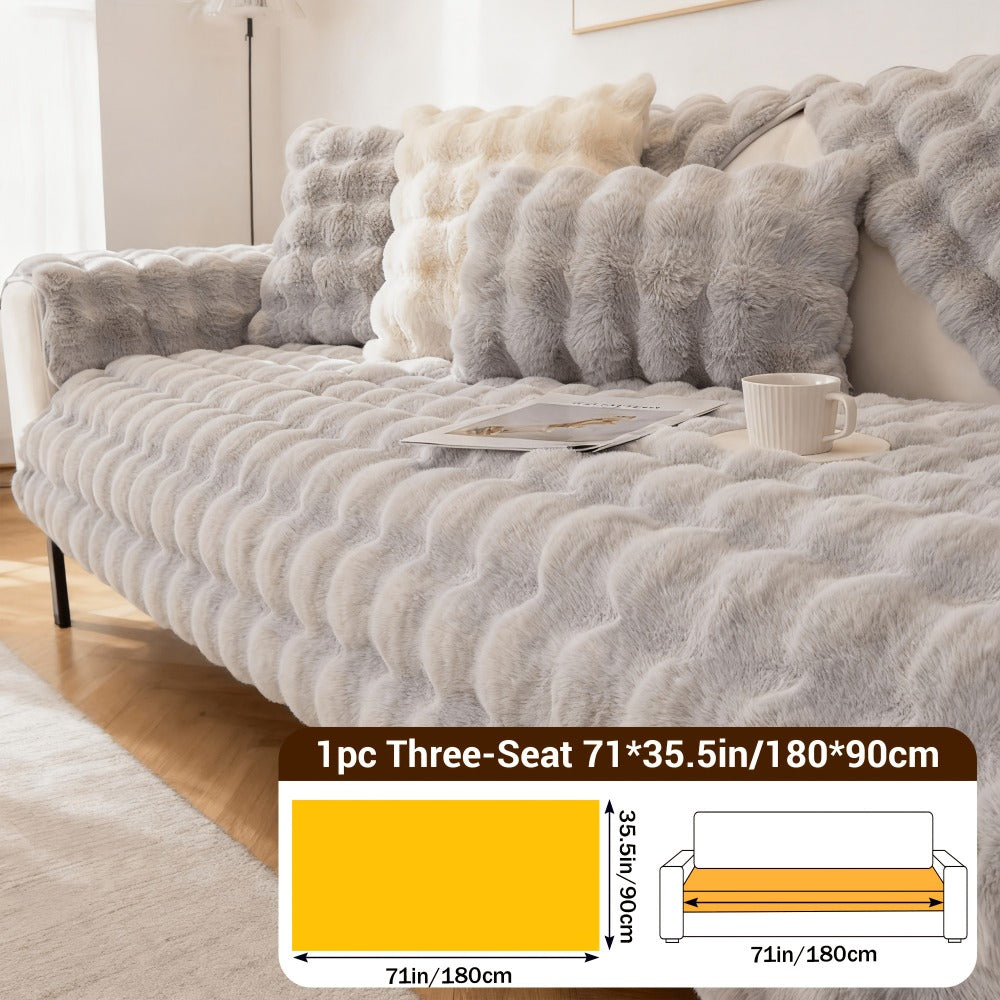 Sofa Cover Bubble Faux Rabbit Fur Panels with Silicone-Dot Backing for Seat, Armrest or Backrest