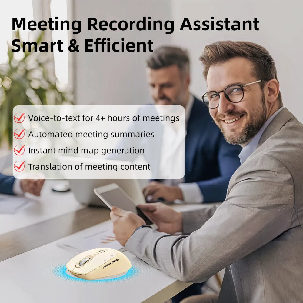 AI Smart Wireless Mouse with Voice-to-Text Real-Time Translation AI Writing PPT Creation Silent BT+2.4G Dual Mode Rechargeable Battery