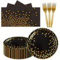 Disposable Party Supplies Set 150 Piece Black and Gold – Paper Plates, Napkins & Forks for 50 Guests, Elegant Tableware for Birthday
