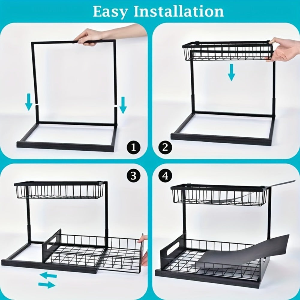 Under Sink Storage Organizer 2-Tier Slide-Out Shelf in 1 or 2 Packs and Three Color Options