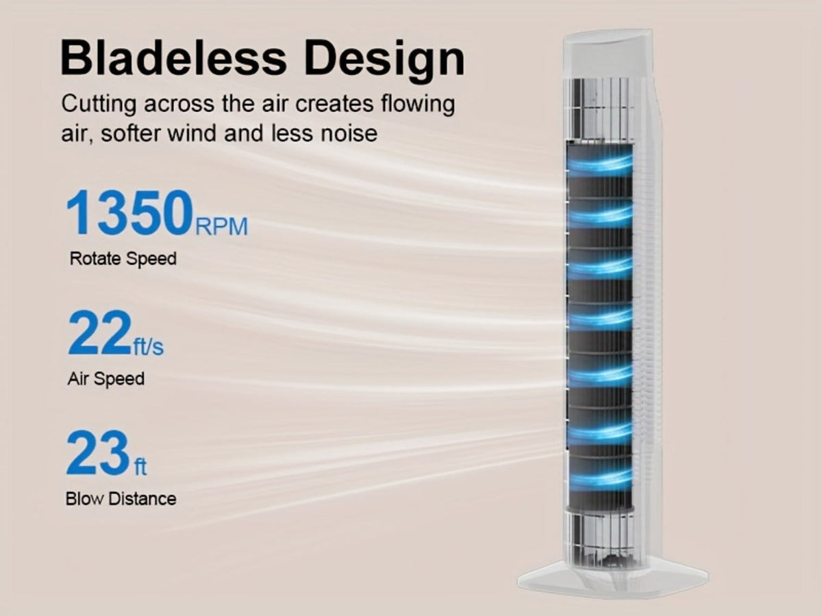 Tower Fan 31 Inch Bladeless, 80° Oscillating Standing Fan with Remote Control, 7.5H Timer & 3-Speed Settings