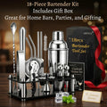 Bartender Kit 18-Piece with Acrylic Stand, 18/8 Stainless Steel Bar Set, Martini Shaker, Jigger, Muddler & Recipe Book