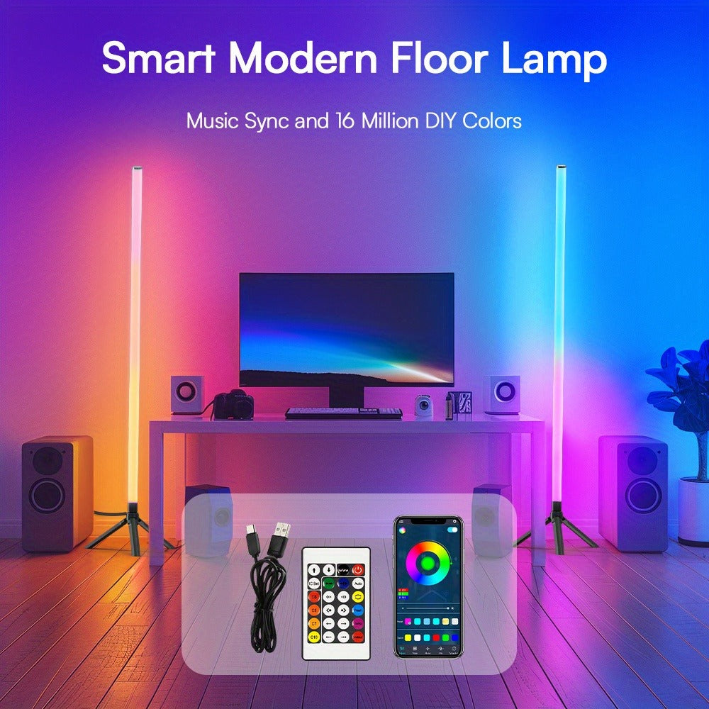 RGB Tube Light with Stand, Smart App & Remote Control, Music Sync Color Changing, Timing, USB Powered for DJ Lighting