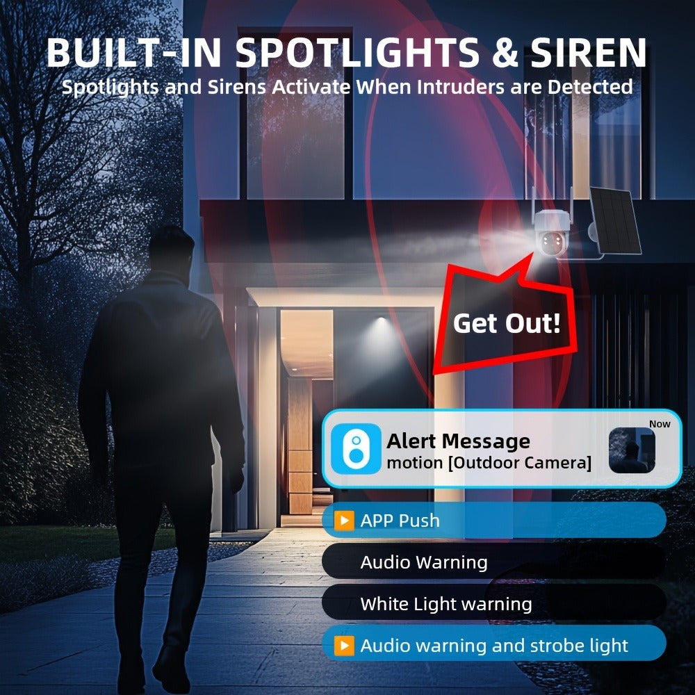 AI Auto Tracking Solar Security Camera Outdoor 360° Dome – AI Human Detection, Full Color Night Vision, Smart Siren & Spotlight