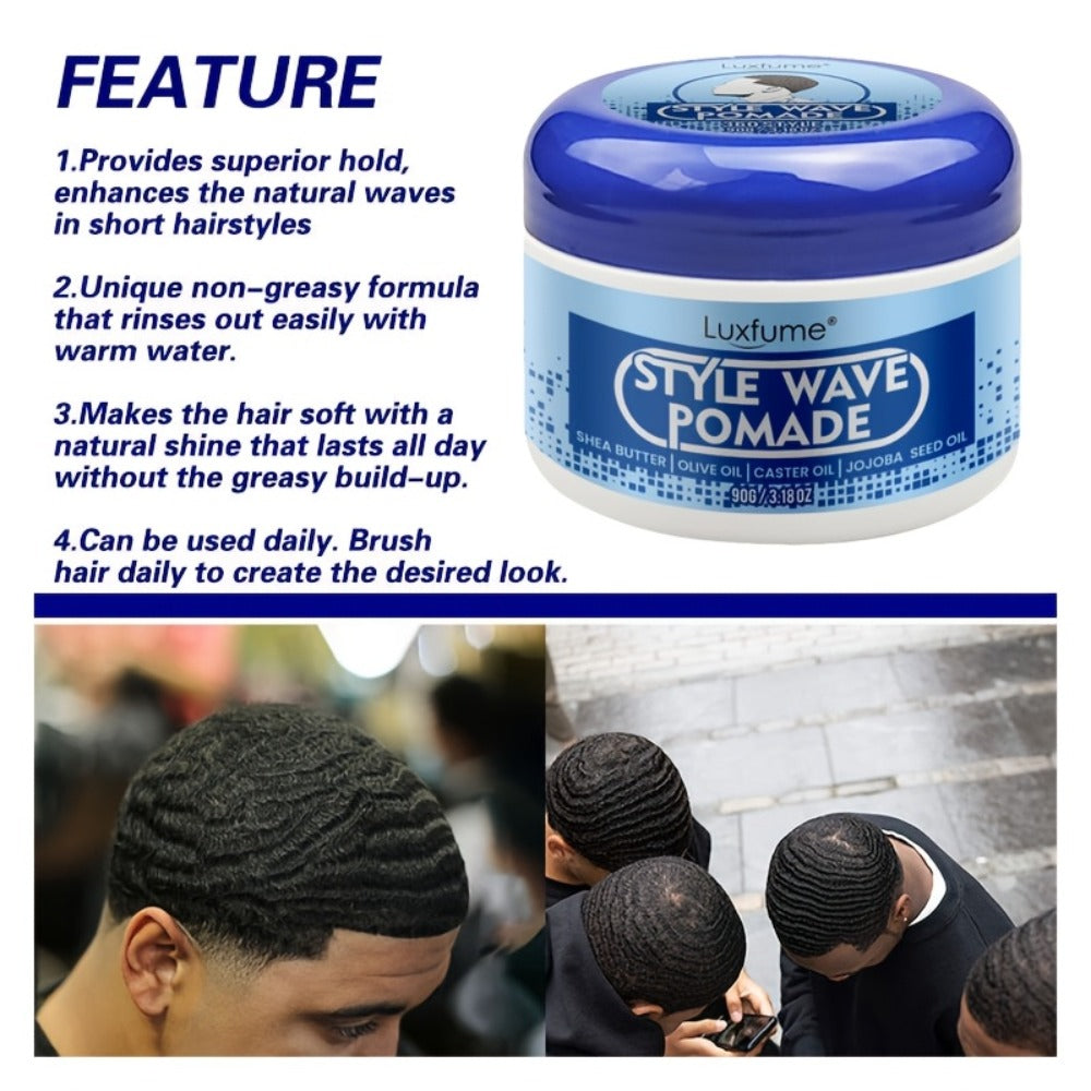 Wave Pomade 2-Pack Strong Hold & No Grease for Men – Easy Water Rinse, Perfect for Creating & Reinforcing 360 Waves