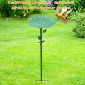 Green Sculpted Lotus-Leaf Bird Bath with 26 cm Bowl, 82 cm Ground Stake and Decorative Bird Perch