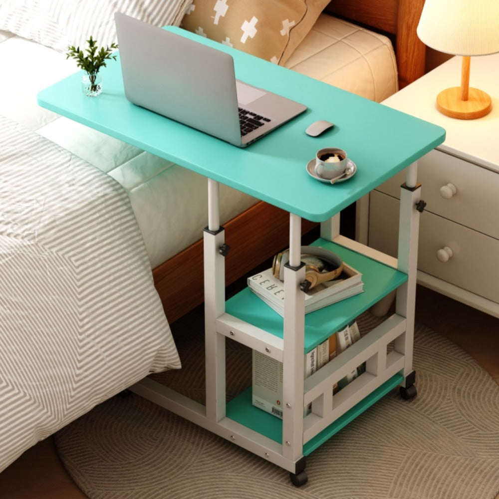 Adjustable Overbed Table with Rolling Shelf Frame and Six Color Checkout Options from Burlap to Deep Glacier