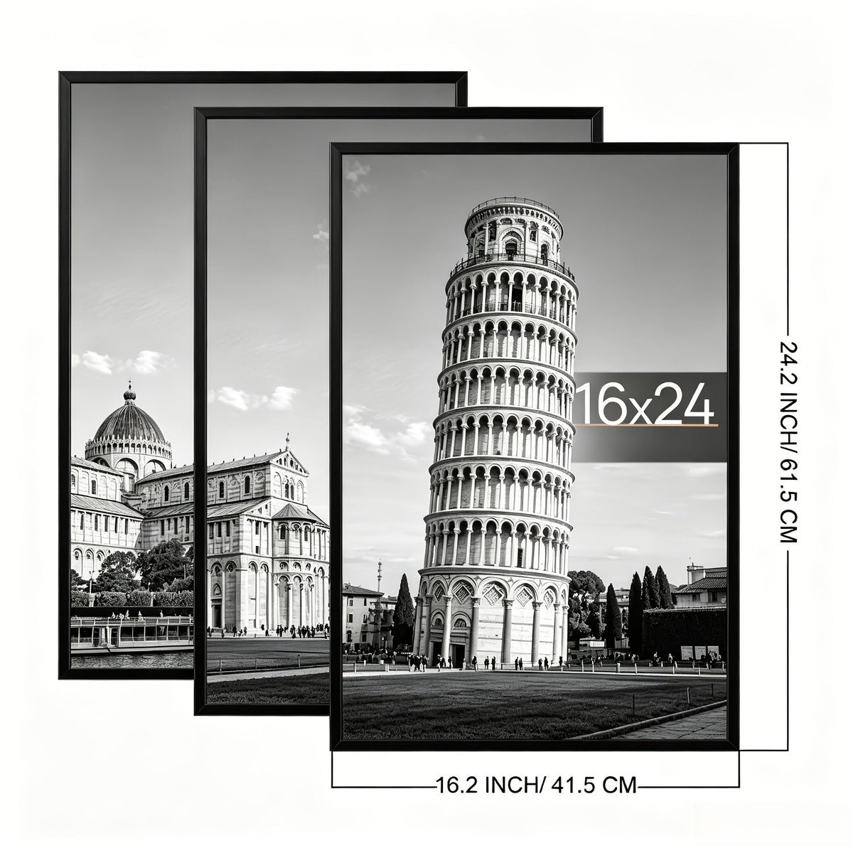 Three-Piece 16 x 24-Inch Poster Frame Set in Black, Golden or Natural Finish for Vertical or Horizontal Walls