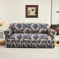 Sofa Cover Dark Blue Printed Skirt Slipcover with High-Elasticity Fiber and Fixing Rods with Model-Specific Size and Color Options