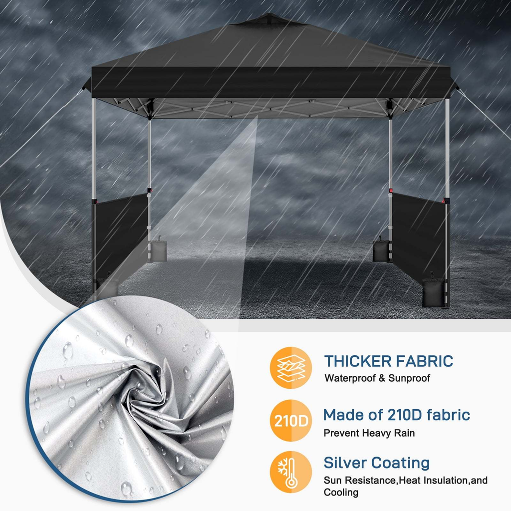 One-Push 10x10ft Canopy Tent with Two Adjustable Half Sidewalls, Four Sandbags and Wheeled Bag