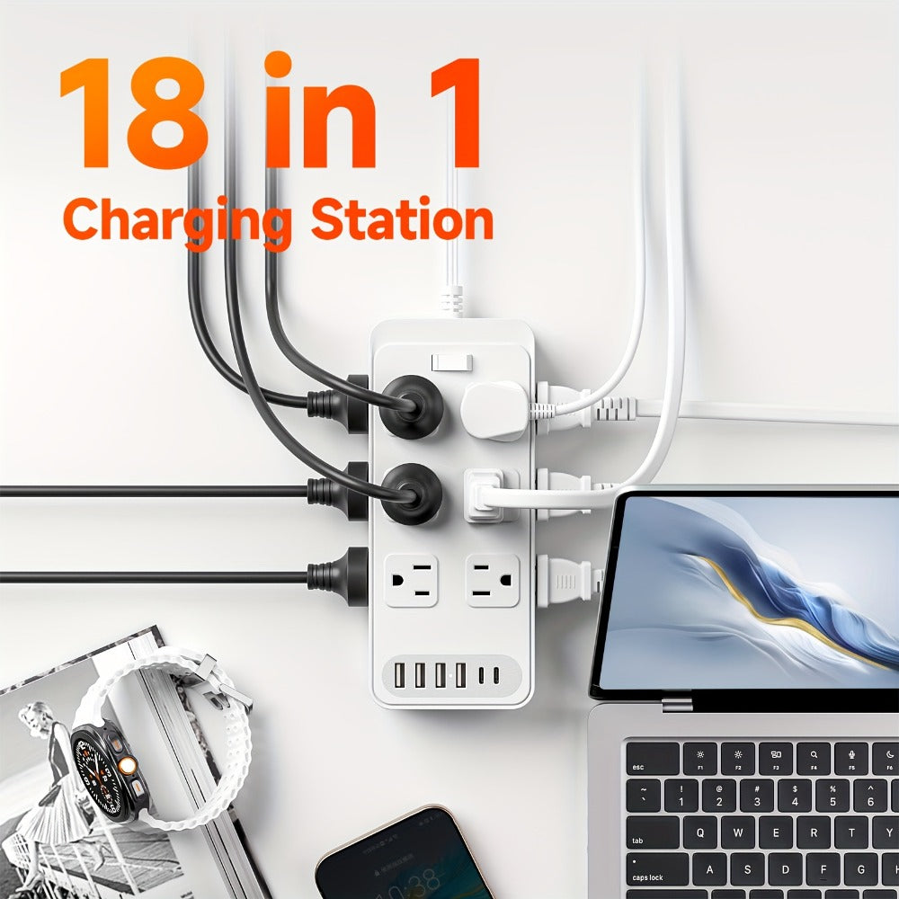Power Strip 18-in-1 with 12 AC Outlets, 6 USB Ports, Master Switch and 5- or 10-Foot Cord Options