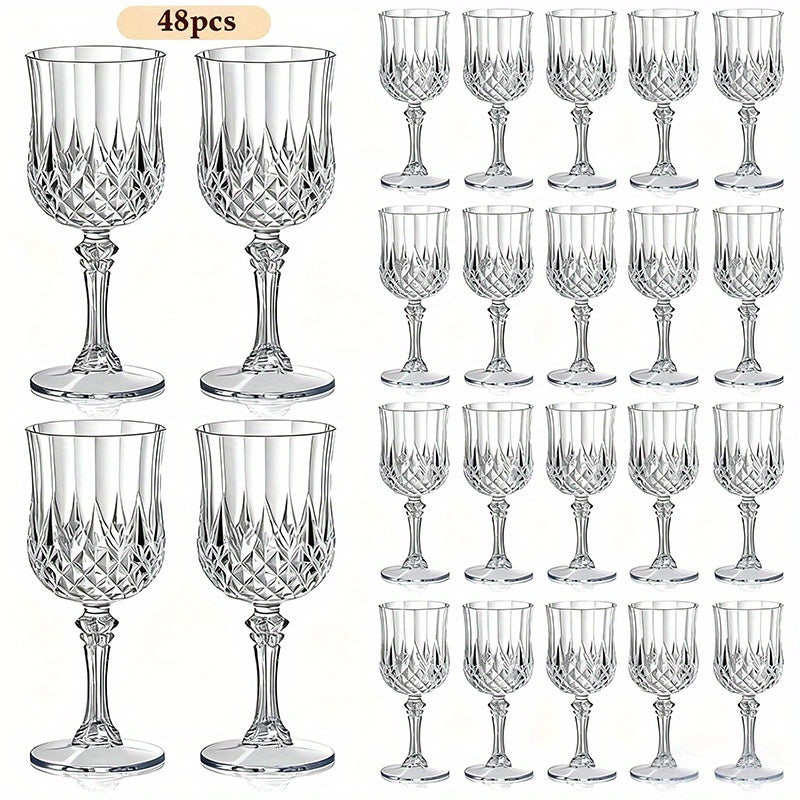 Plastic Crystal Champagne Goblets 48pcs Shatterproof Stackable 7oz Reusable Wine Glasses for Wedding Party Christmas Halloween Elegant