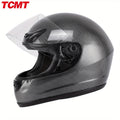 Motorcycle Helmet TCMT Full-Face Black Shell with Clear Shield, S-XL Size Chart, Interior Padding and Rear Vents