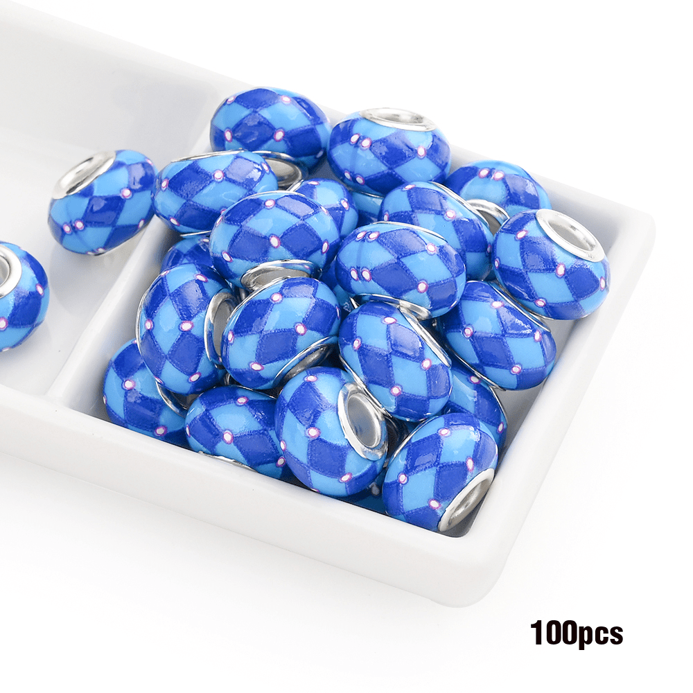 100-Piece Acrylic Flower Bead Set with 14mm Printed Flat-Round Shapes in Eight Color Mix Options