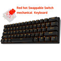 Mechanical Keyboard 61-Key Wired Hot-Swap Layout with RGB Backlighting and Red or Cyan Switch Options