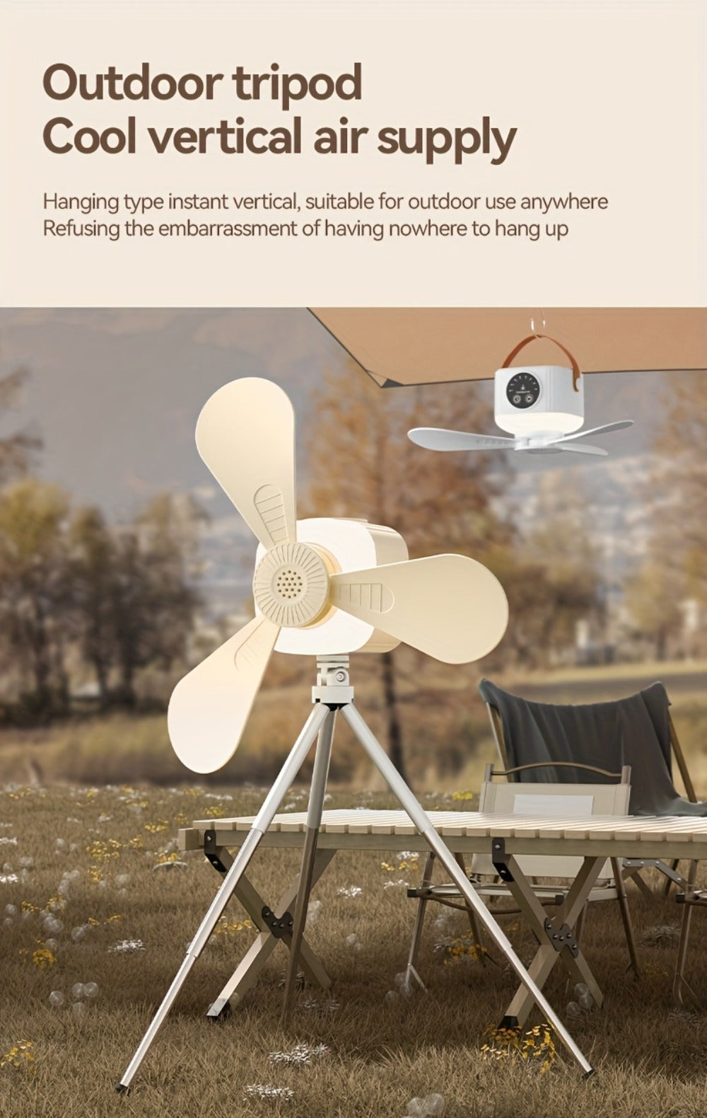 Portable Fan USB-Powered Hanging Tent Model with Remote Control, LED Light and Optional Triangular Stand