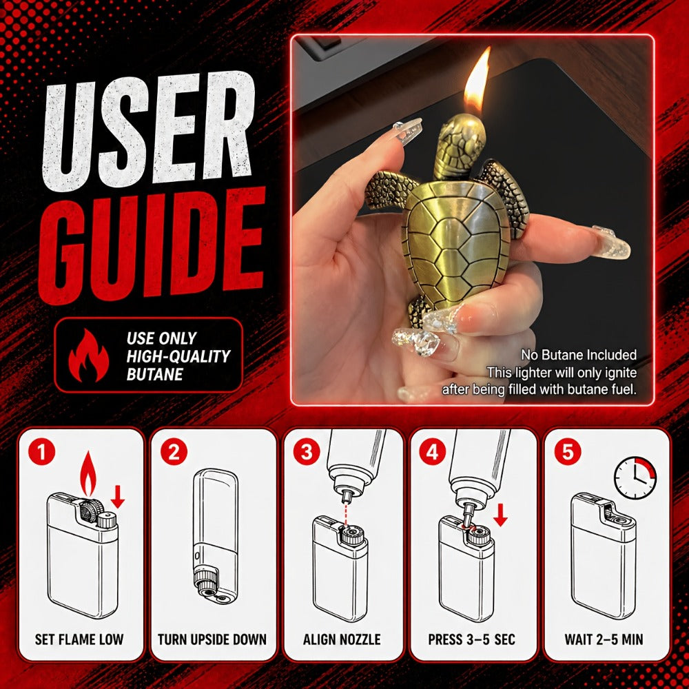 Turtle Lighter Refillable Flame - Creative Novelty Butane Lighter with Adjustable Flame, Aluminum Alloy Shell