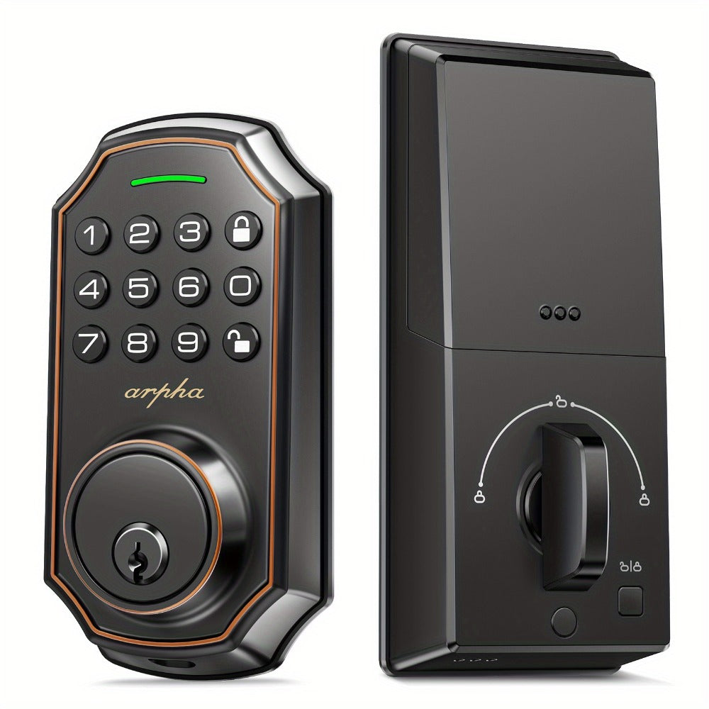 Smart Door Lock Arpha Keypad Deadbolt with Black Silver Handle Sets and Optional Fingerprint WiFi Versions