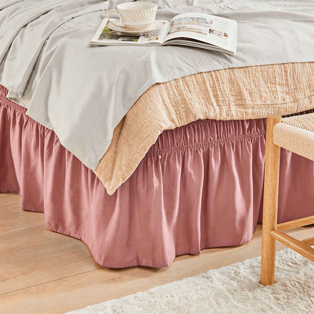 Bed Skirt with Adjustable Elastic Belt – Ruffle Microfiber Dust Ruffle 15 Inch Drop, Hotel Quality, Fade Resistant, Machine Washable