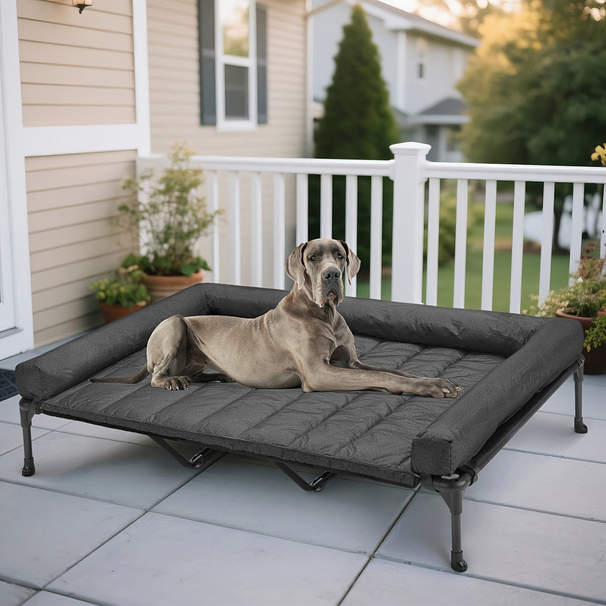 Elevated Dog Bed with Teslin Mesh Cot, Powder-Coated Steel Frame and Removable Bolster Top in Four Sizes