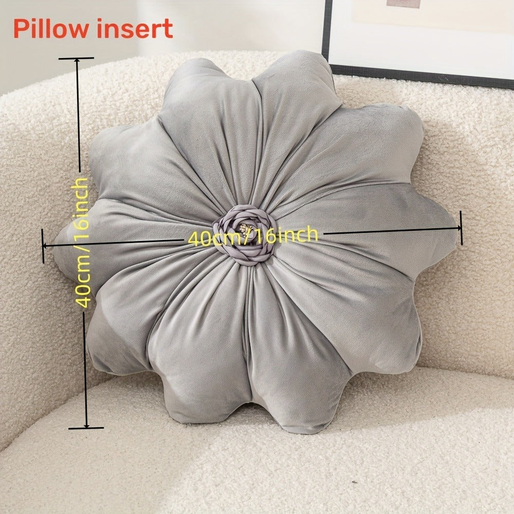 Velvet Flower Shaped Throw Pillow with Pillow Core Elegant Round Cushion Luxury Floral Pillow for Entryways, Bedrooms and Living Spaces