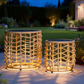 Outdoor Side Tables for Patio, Set of 2 Nesting PE Wicker Frames with Tempered Glass Tops for Patio or Balcony Layouts