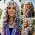 Synthetic Wig 24-Inch Space Gray Deep Waves with Glueless Buckle Cap and Rating with Item-Specific Color, Length, Texture and Cap Choices